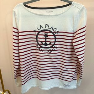 TALBOTS CREW NECK NAUTICAL CREAM, RED, NAVY LONG SLEEVE WOMEN'S PETITE M TOP